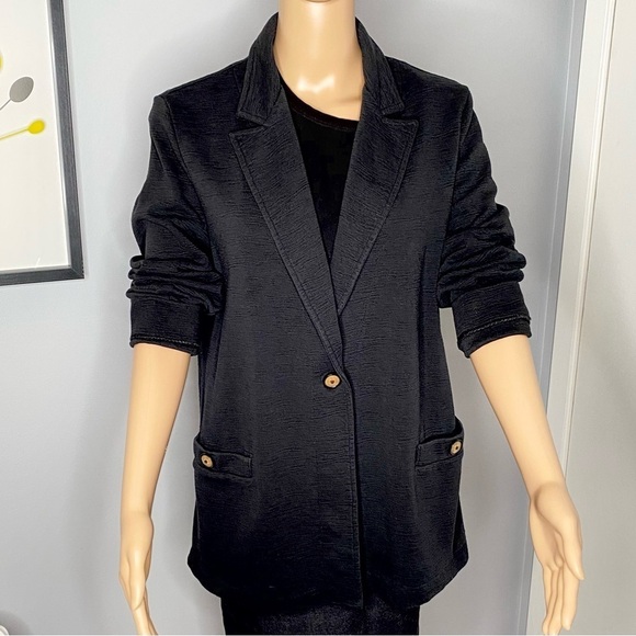 Jackets & Blazers - Women Black Light Jersey Blazer with Button Detail stretch Fabric Size Large